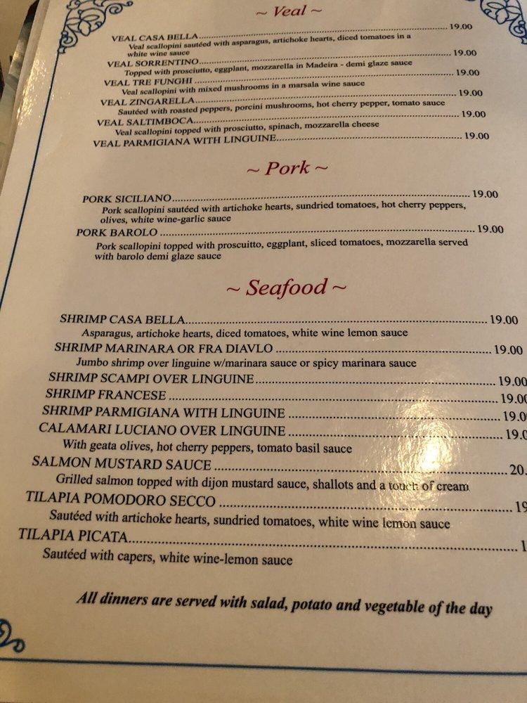 Menu at Casa Bella restaurant, Scranton