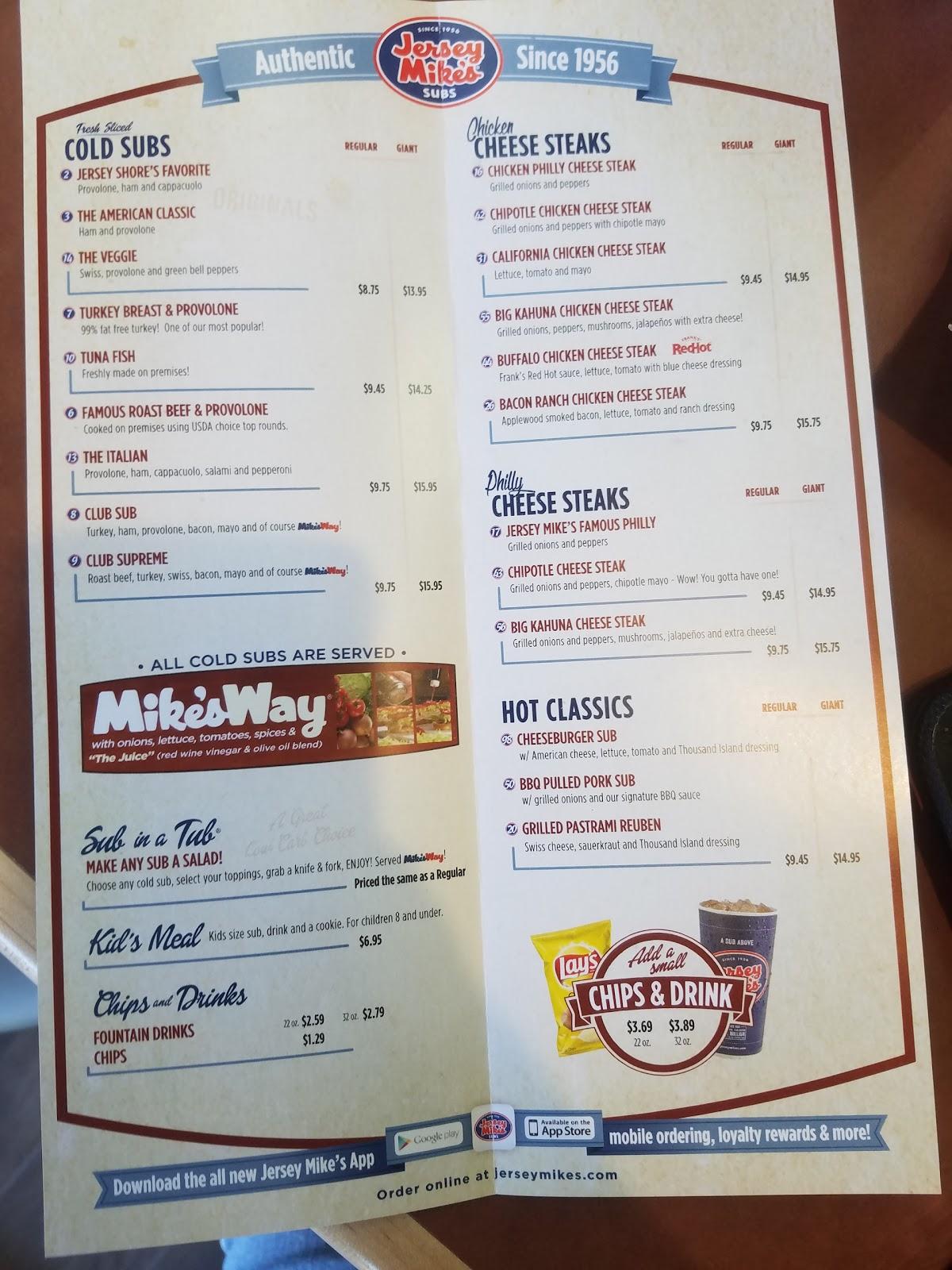 Menu at Jersey Mike's Subs fast food, Honolulu, 333 Keahole St