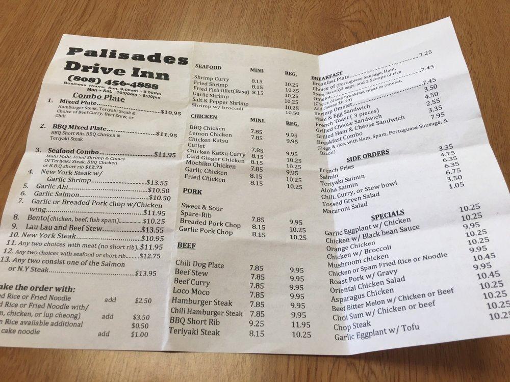 Menu at Palisades Drive Inn BBQ, Pearl City, Auhuhu St