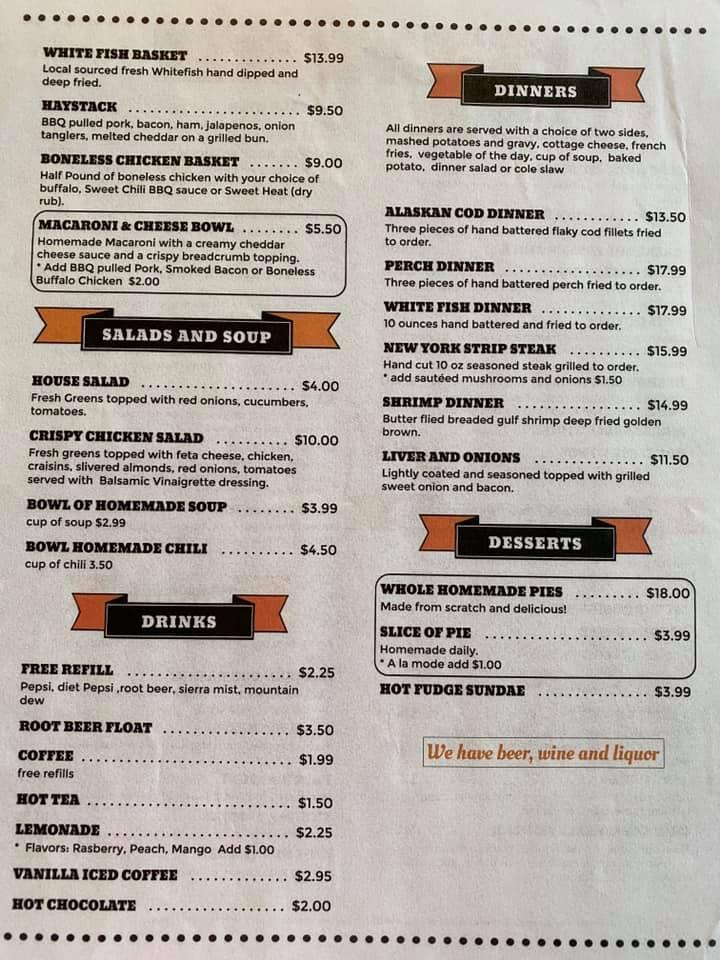 Menu at Wilson's Rivers Edge Restaurant, Indian River