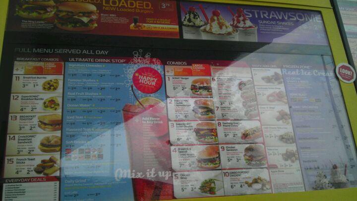 Menu at Sonic Drive-In fast food, Peoria