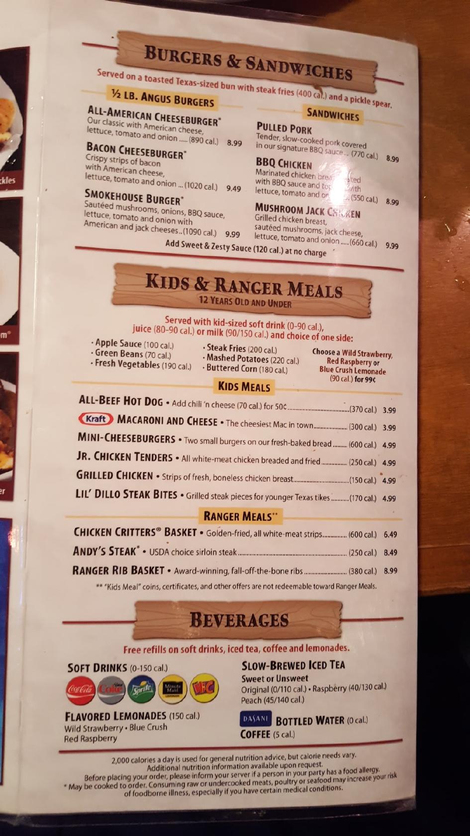 Menu at Texas Roadhouse BBQ, Macon