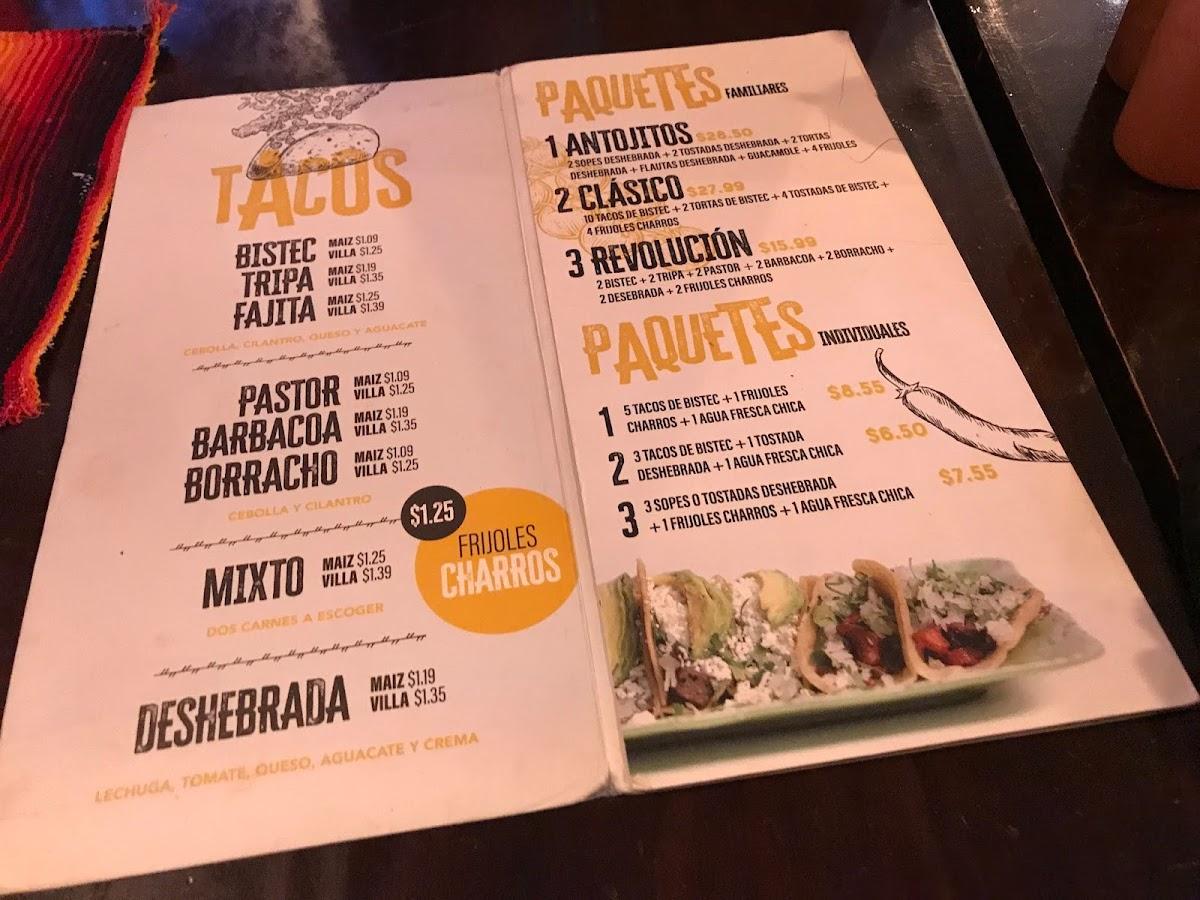 Menu at La Villa Taqueria y Yogufrut restaurant, Brownsville