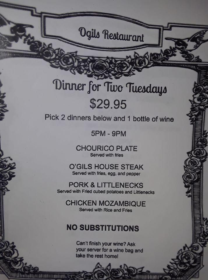 Menu at O Gil’s Restaurant and Bar, Fall River, 915 County St