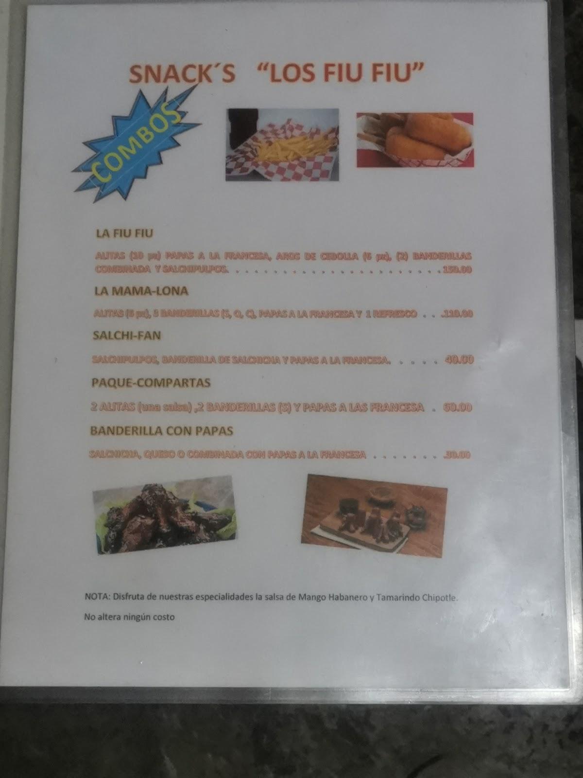 Carta del restaurante Snack's "Los fiú fiú", San Francisco Coacalco