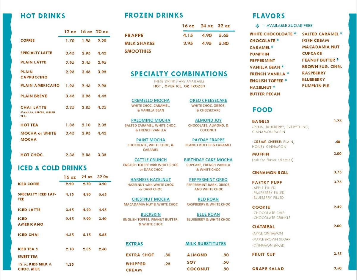 Menu at Buck ‘N Brew Coffee & Ice Cream restaurant, Campobello