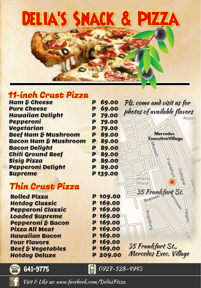 Menu at Delia's Snack & Pizza, Pasig