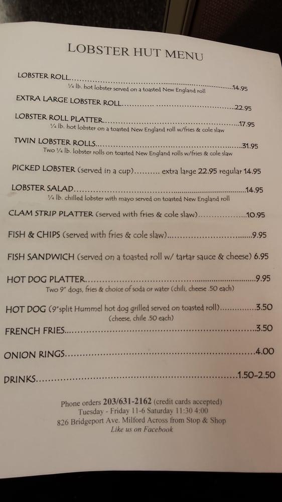 Menu at Lobster Hut restaurant, Milford