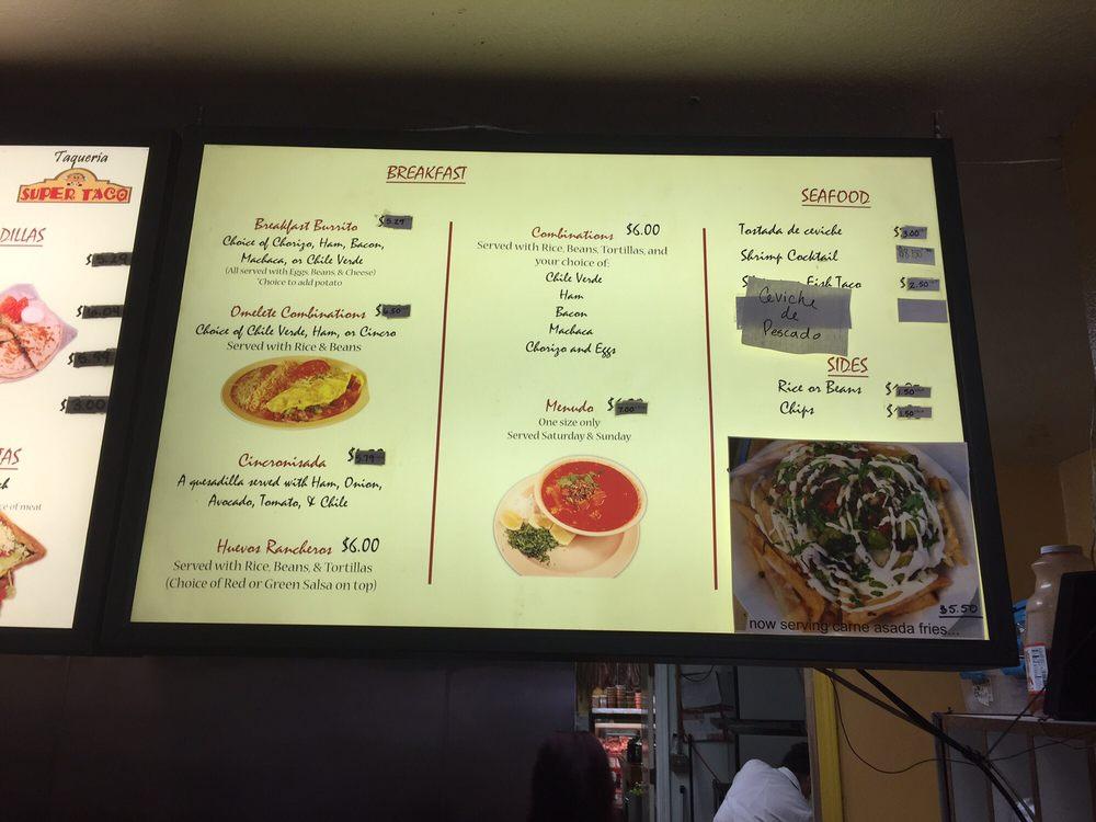 Menu at Taqueria Super Taco restaurant, Woodlake
