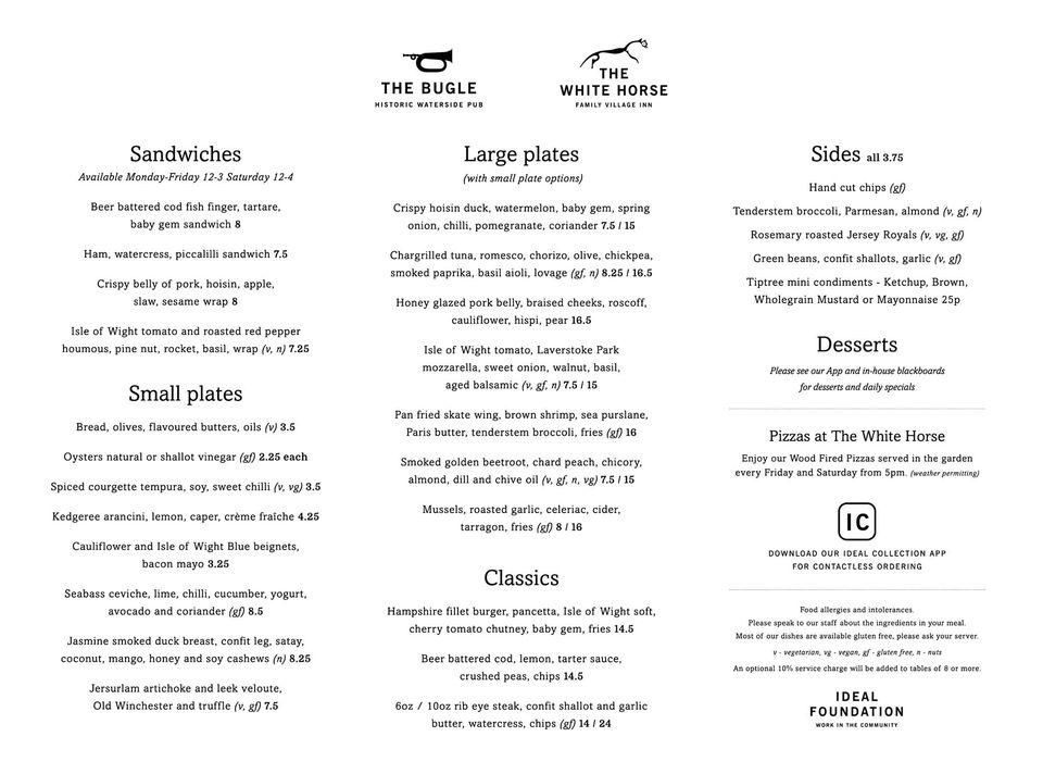 Menu at The White Horse Otterbourne pub & bar, Otterbourne