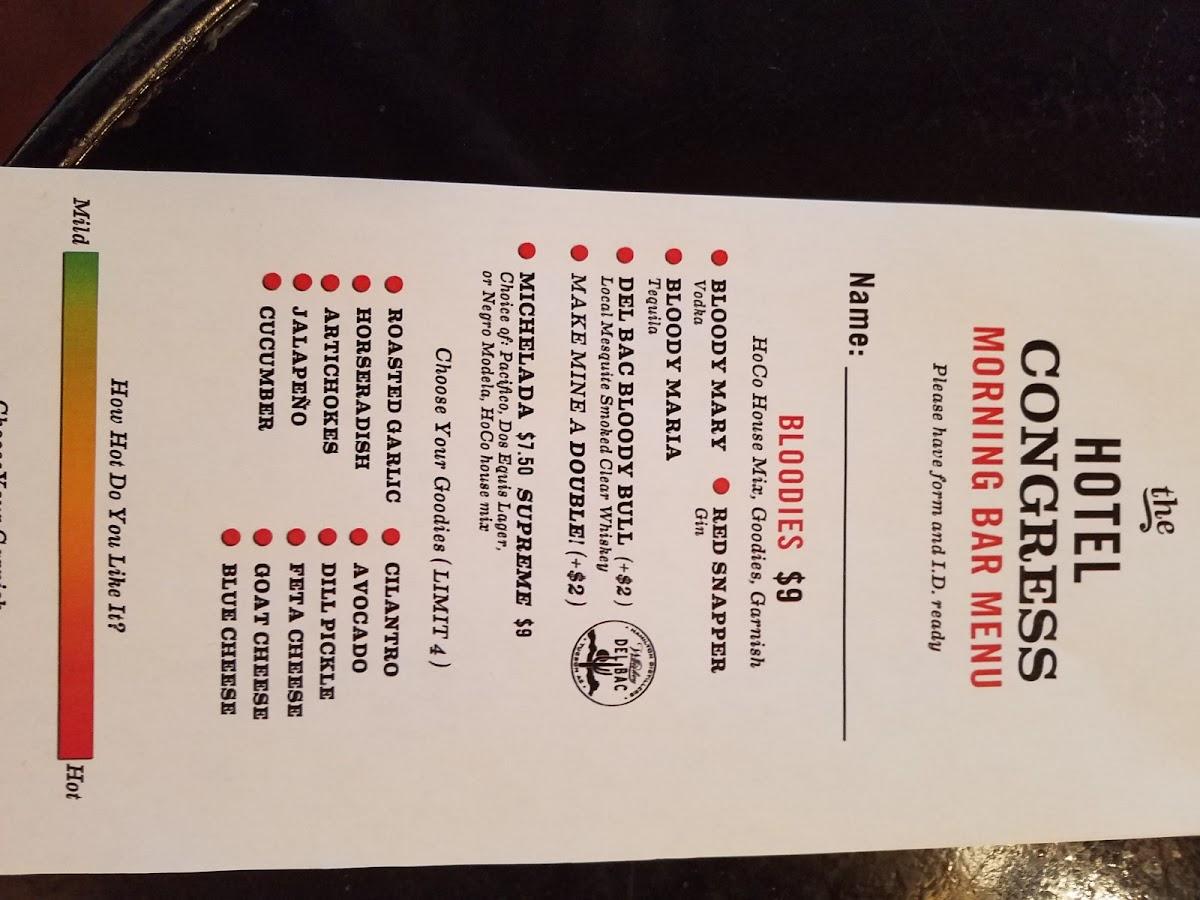Menu at Cup Cafe, Tucson