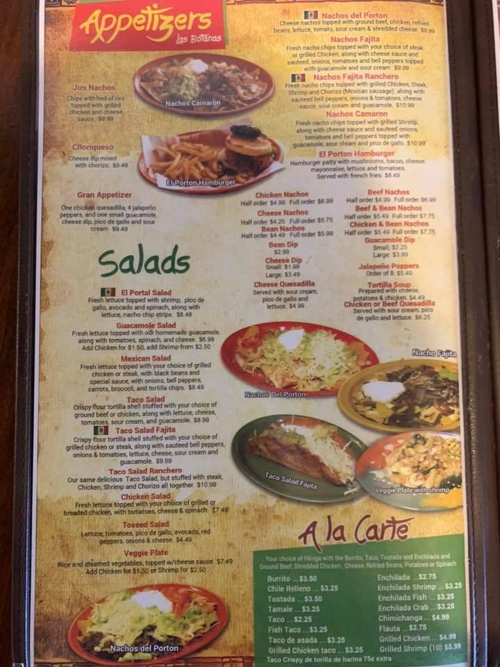 Menu At El Porton Mexican Grill Restaurant Shenandoah