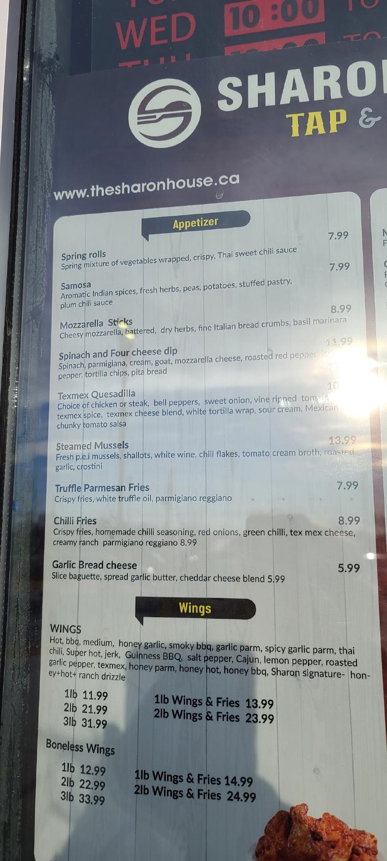 Menu at Sharon House Tap & Kitchen restaurant, East Gwillimbury