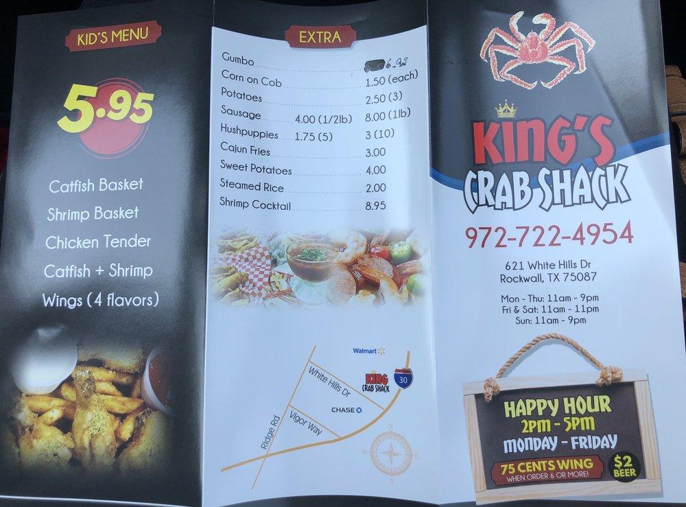 Menu at King's Crab Shack restaurant, Rockwall
