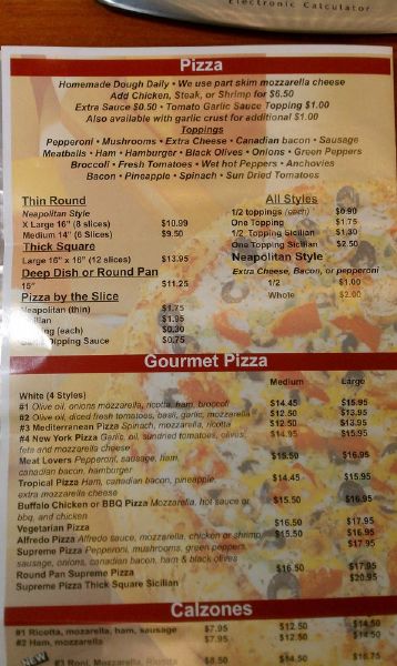 Menu at Millennium Pizza pizzeria, Dillsburg