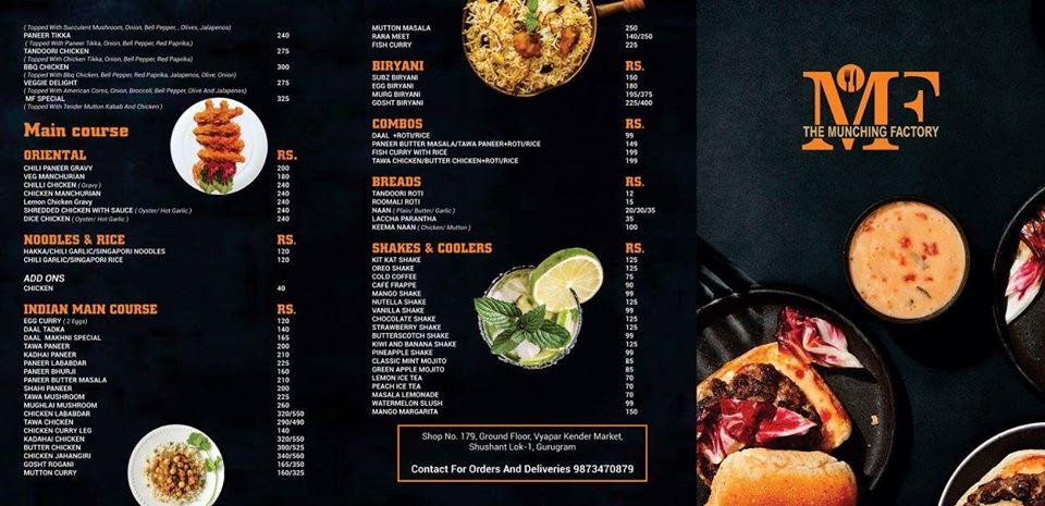 The Munching Factory menu