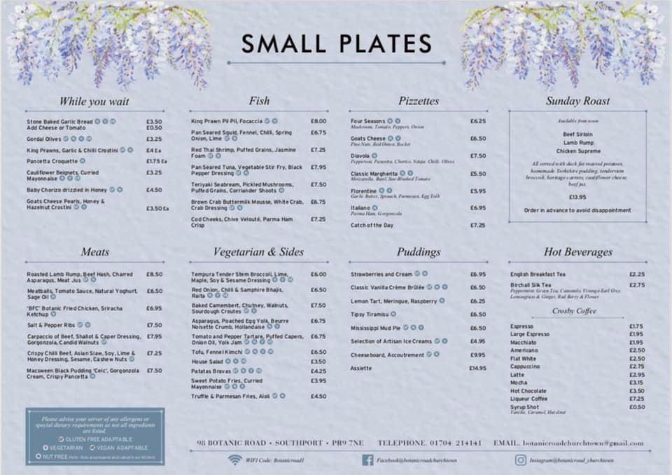Menu at Botanic Road Kitchen restaurant, Southport