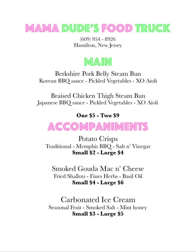 Menu at Mama Dude's restaurant, Hamilton Township, 11 Sunnybrae Blvd
