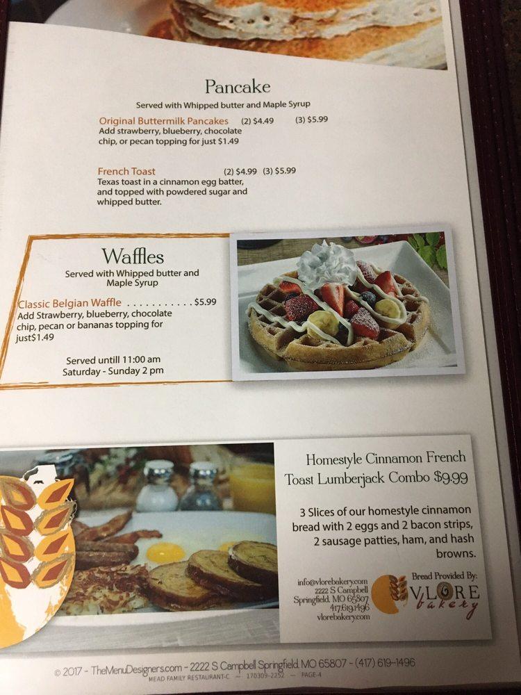 Menu at Mead Family Restaurant, USA, US70