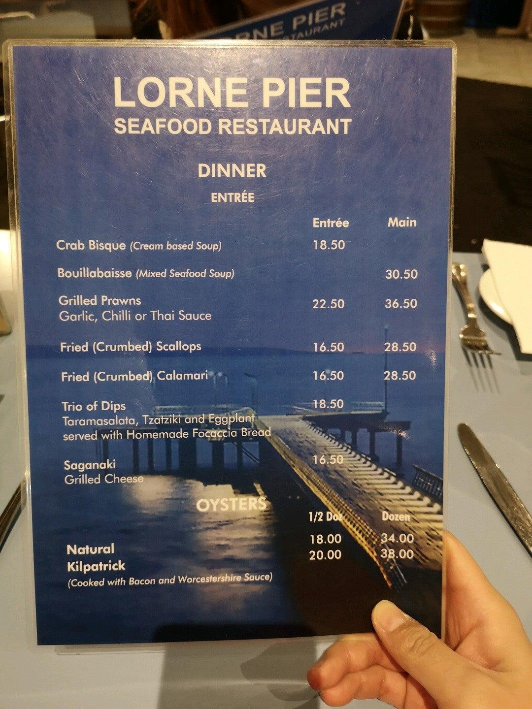 Menu at The Lorne Pier Seafood Restaurant, Lorne
