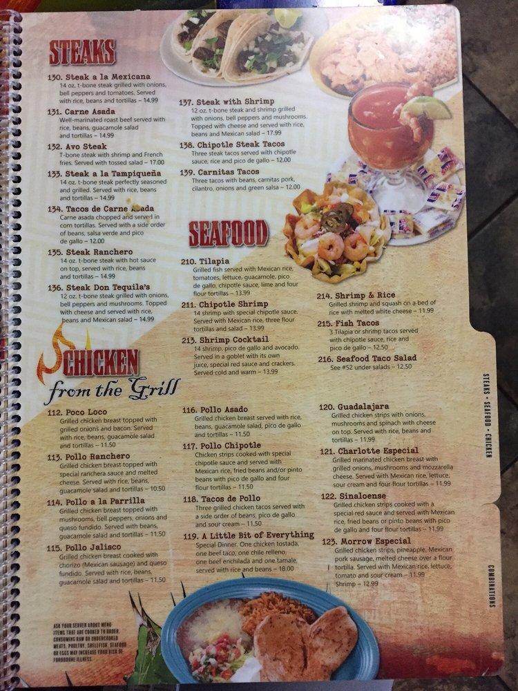 Menu at Don Tequilas restaurant, Charlotte, 430 N Cochran Ave