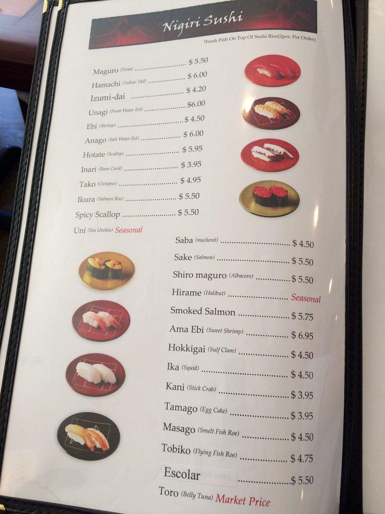 Menu at Harumi Sushi restaurant, Round Hill Village