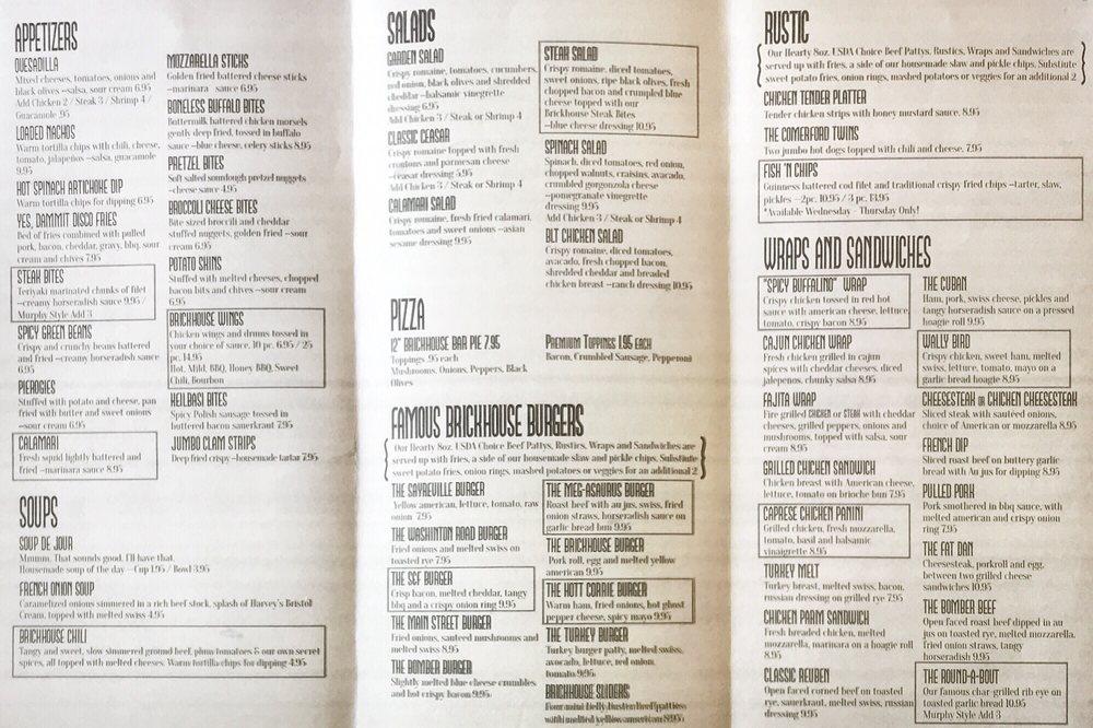 Menu at Brick House Bar & Grill, Sayreville