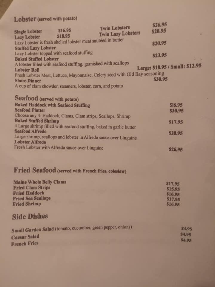 Menu at Bell Buoy Restaurant, Old Orchard Beach, 24 Old Orchard St