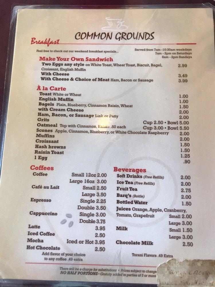Menu at Common Grounds Coffee House & Cafe, Gretna