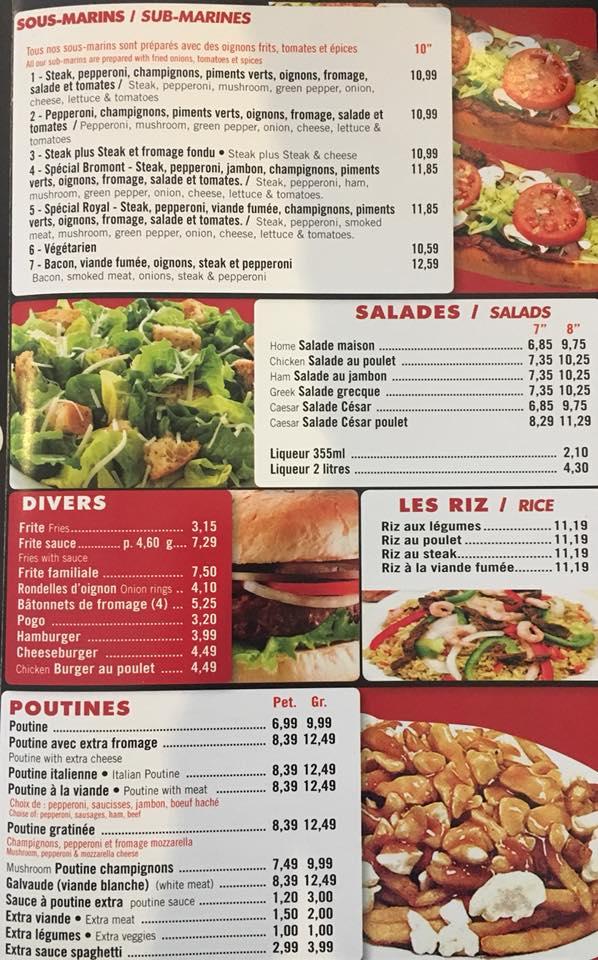 Menu at Royal Pizza - Bromont pizzeria, Bromont