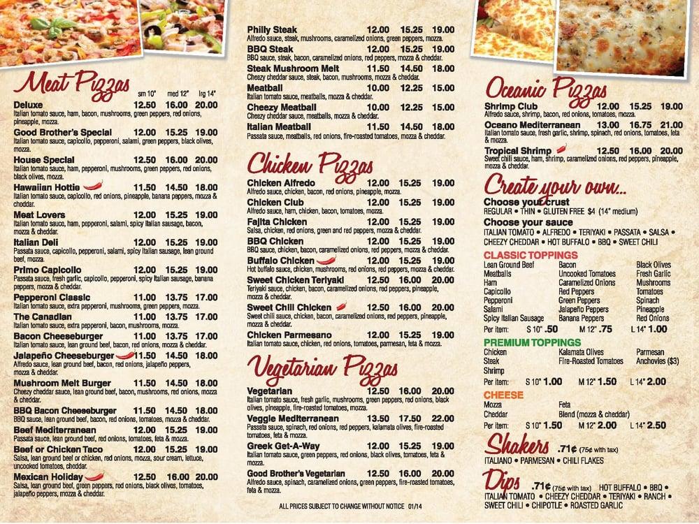 Menu at Good Brother's Pizza pizzeria, Kelowna