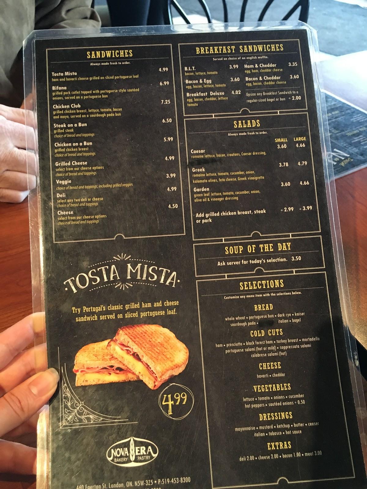 Menu at Nova Era Bakery & Pastry, London