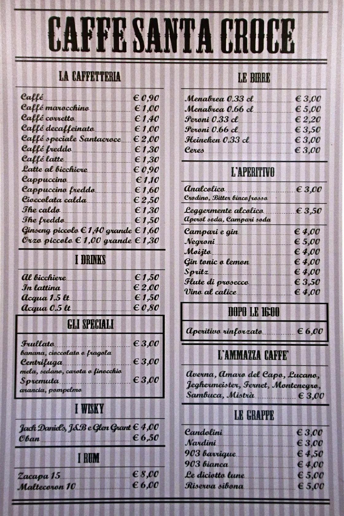 Menu di Santa Croce Caffè 