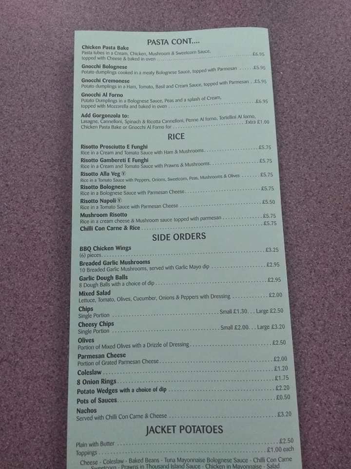 Menu at Giuseppe's fast food, Rushden
