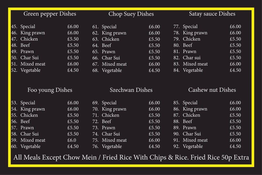 Menu at Gold Star Chippy restaurant, Liverpool