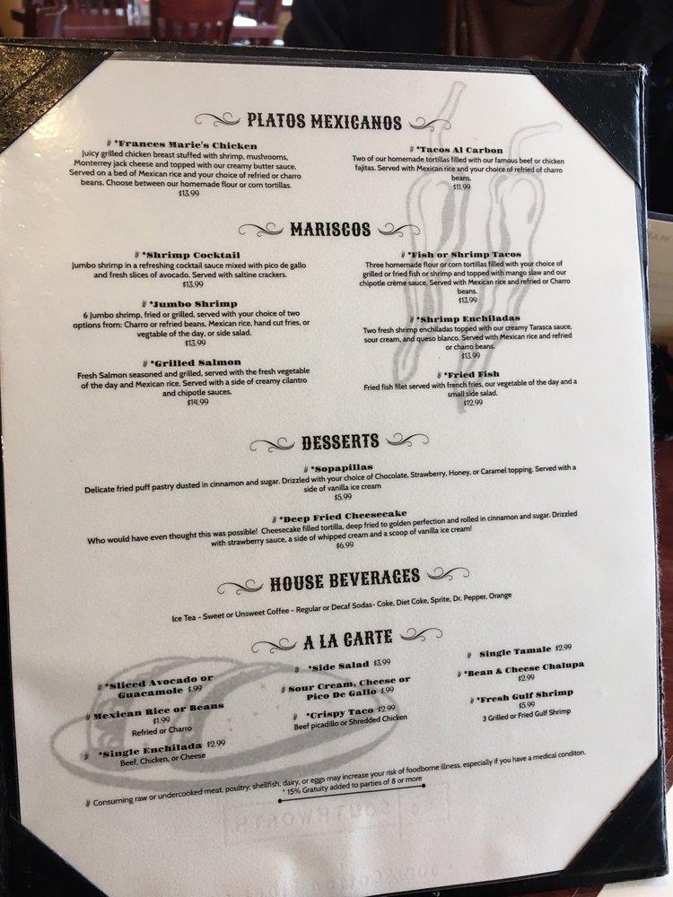 Carta de Frances Marie's Restaurant & Cantina, Victoria