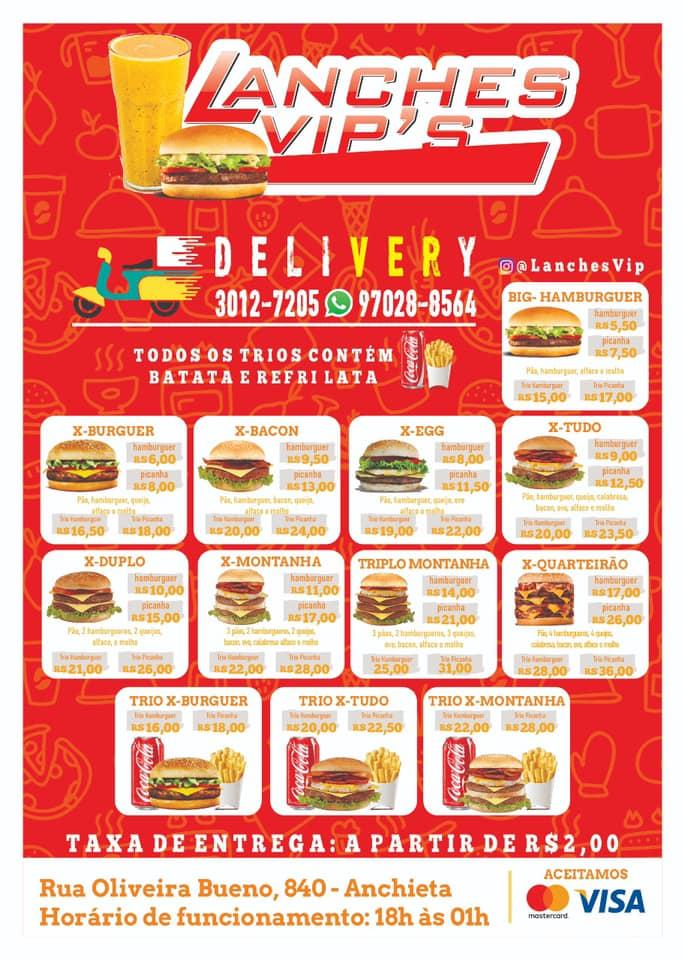 Lanches vip Rio de Janeiro RJ cardápio