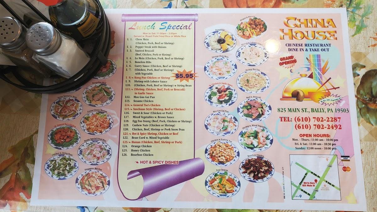 Menu at China House restaurant, Bally