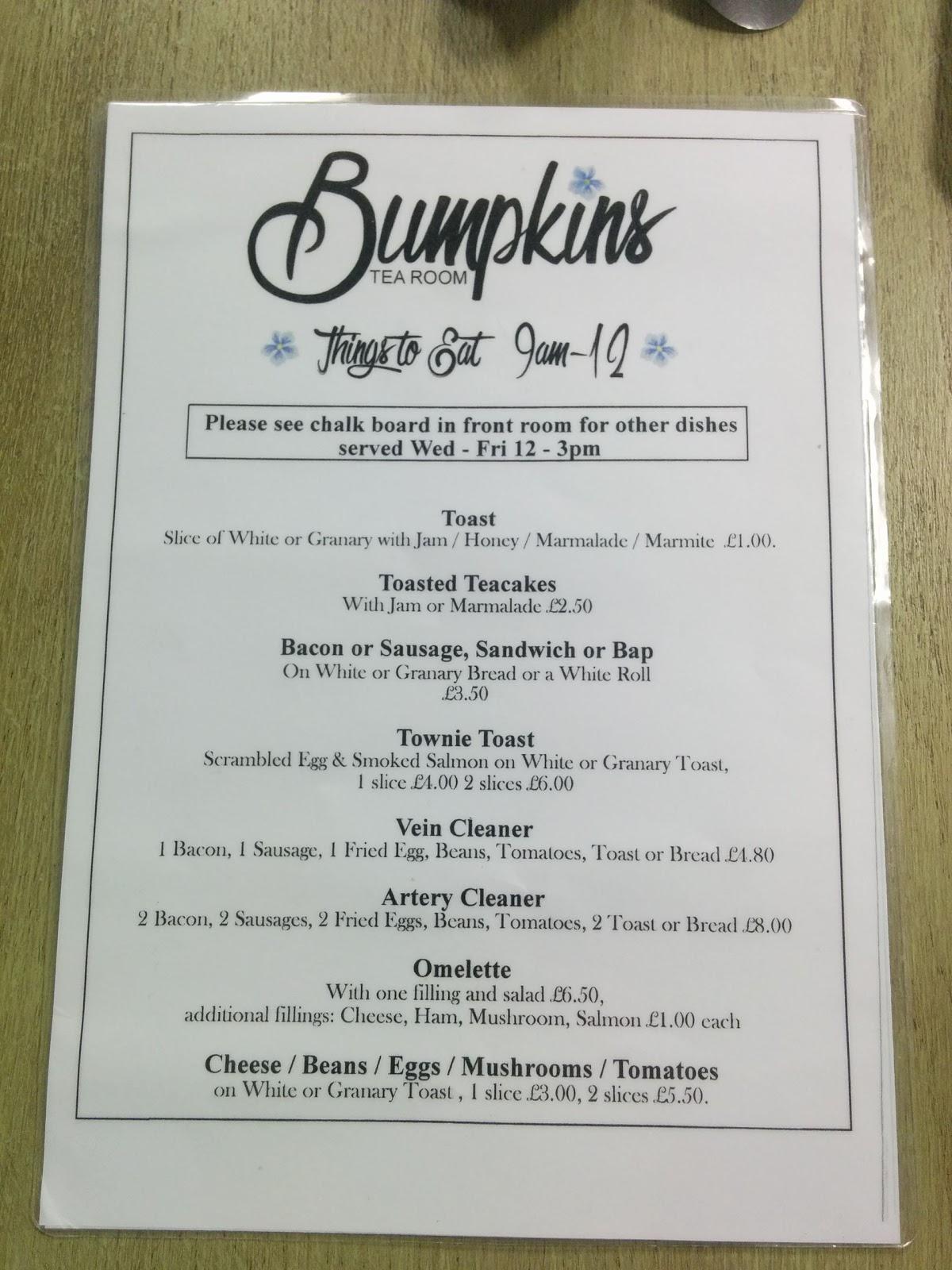 Menu at The Country Bumpkin cafe, Welwyn