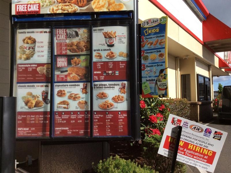 Menu at KFC fast food, Aberdeen