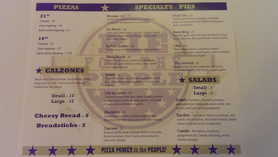Menu at Pie For the People NW pizzeria, Snoqualmie Pass
