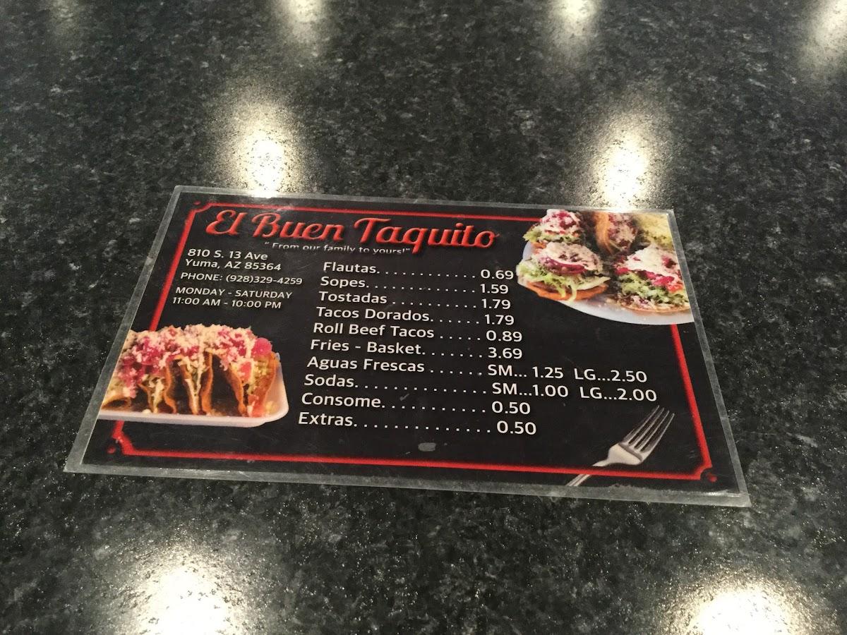 Menu at The Best Taquito Yuma Mexican Restaurant, Yuma, 810 S 13th Ave