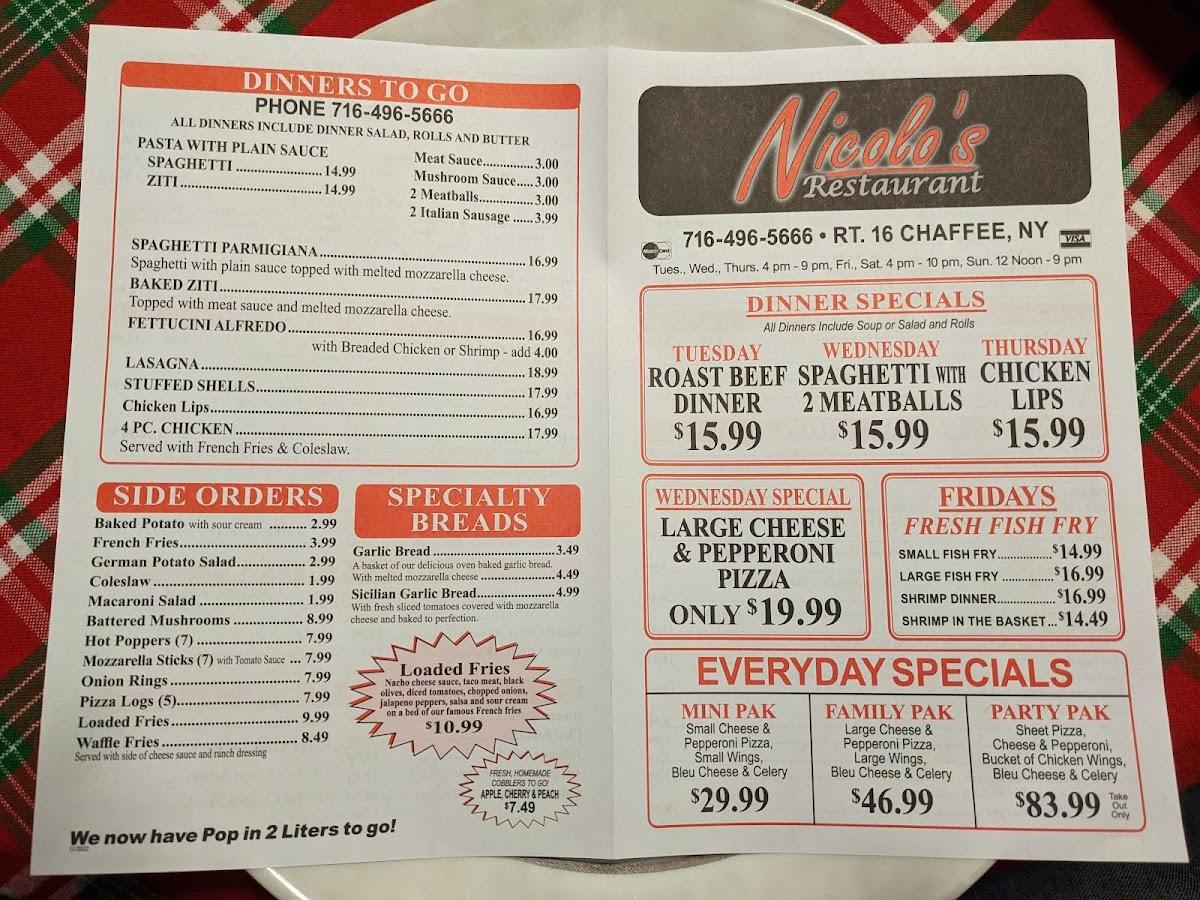 Menu at Nicolo's Restaurant, Yorkshire