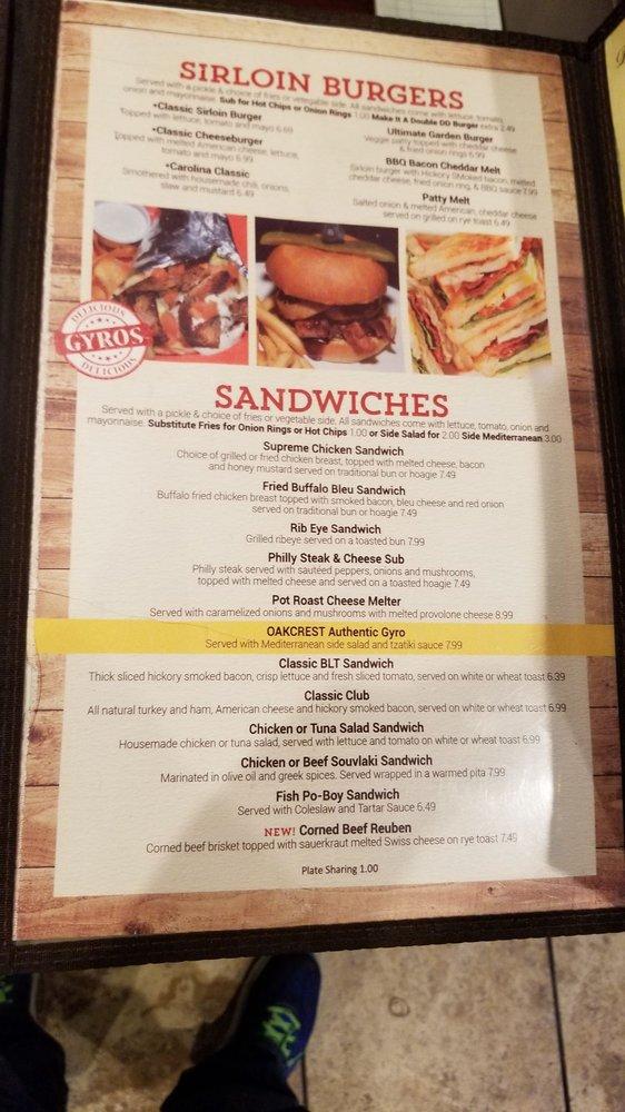 Menu at Oakcrest Family Restaurant, Greensboro, Battleground Ave