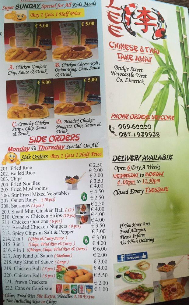 Carta del restaurante Lees Chinese, Irlanda