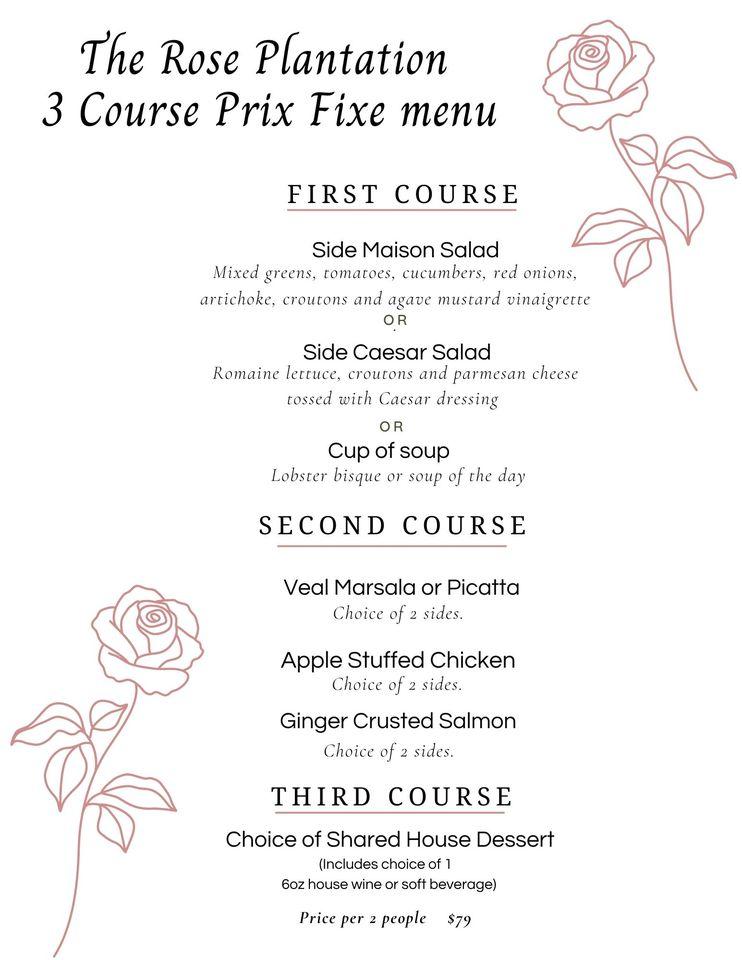 Menu at The Rose Plantation restaurant, Fruitland Park