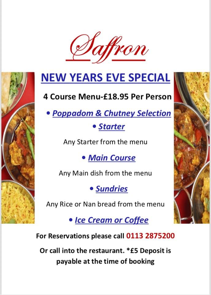 Menu at Saffron Garforth restaurant, Leeds, 71 Main St