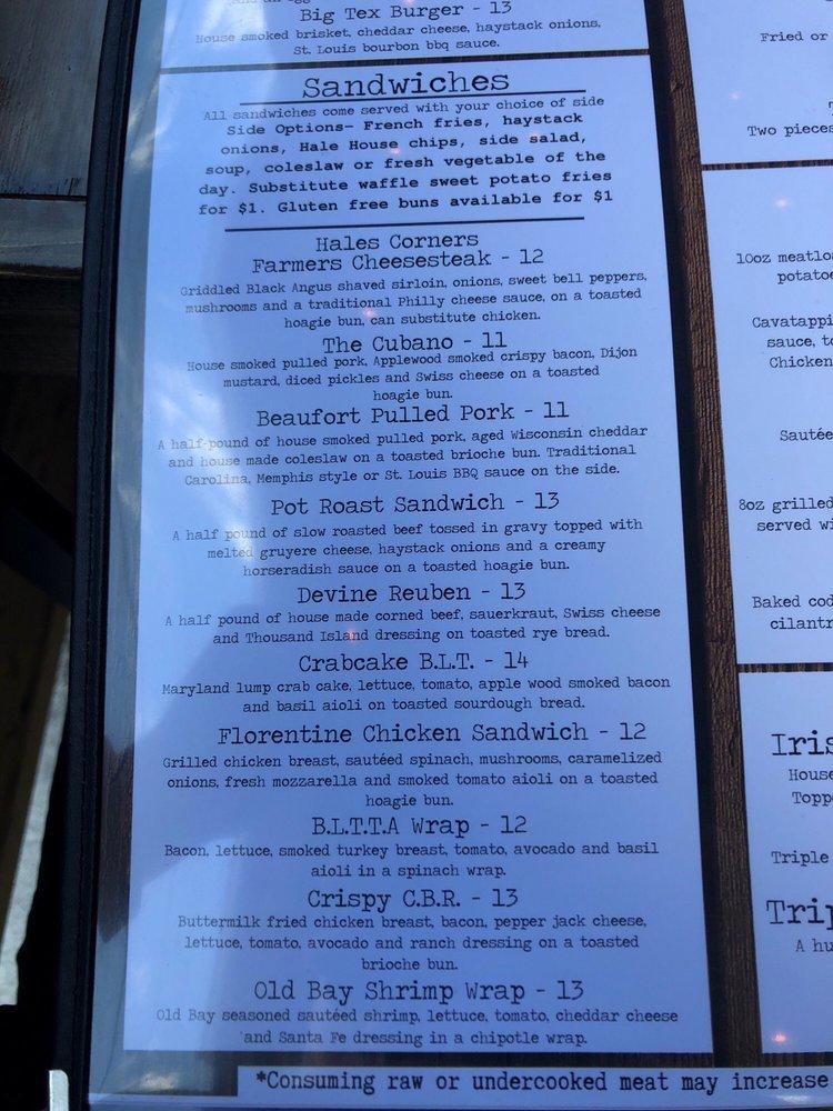 Menu at The Hale House pub & bar, Hales Corners