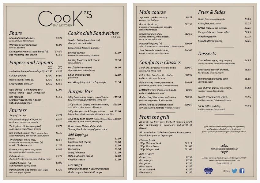 Menu at Cook's Bar & Kitchen, Grangemouth