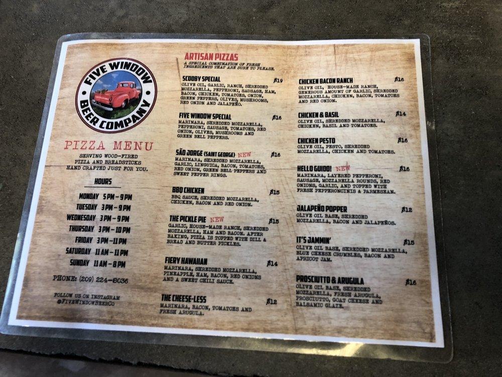Menu at Five Window Beer Co. restaurant, Lodi